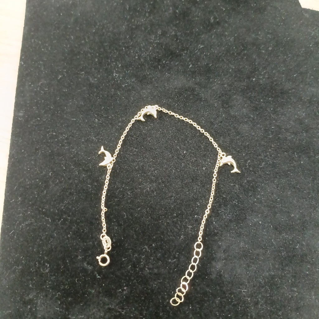 PULSERA ESPECIAL CON DIJES DELFINES 10K 18 CM 2 GR (NUEVO)