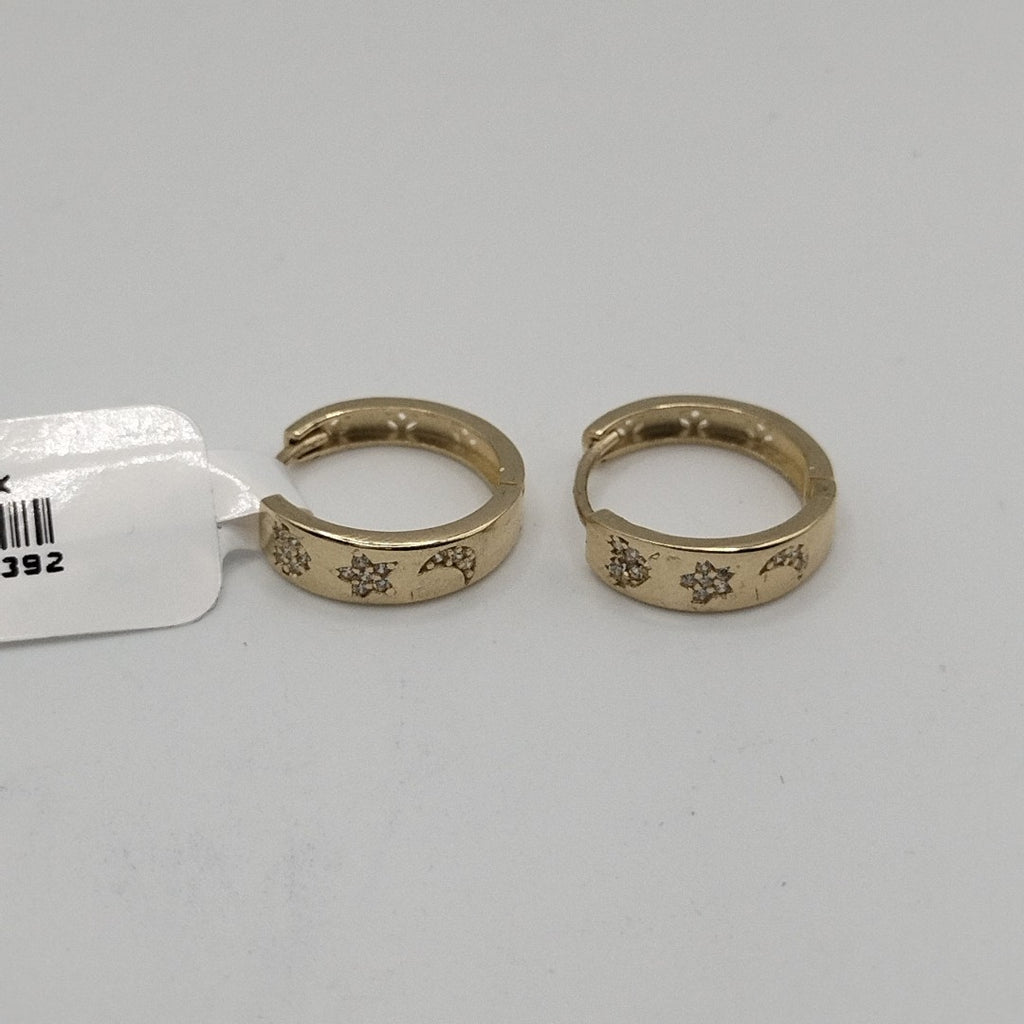 ARETES TEJIDO HUGGIES CON CIRCONIAS 14K 2.9 GR (NUEVO)