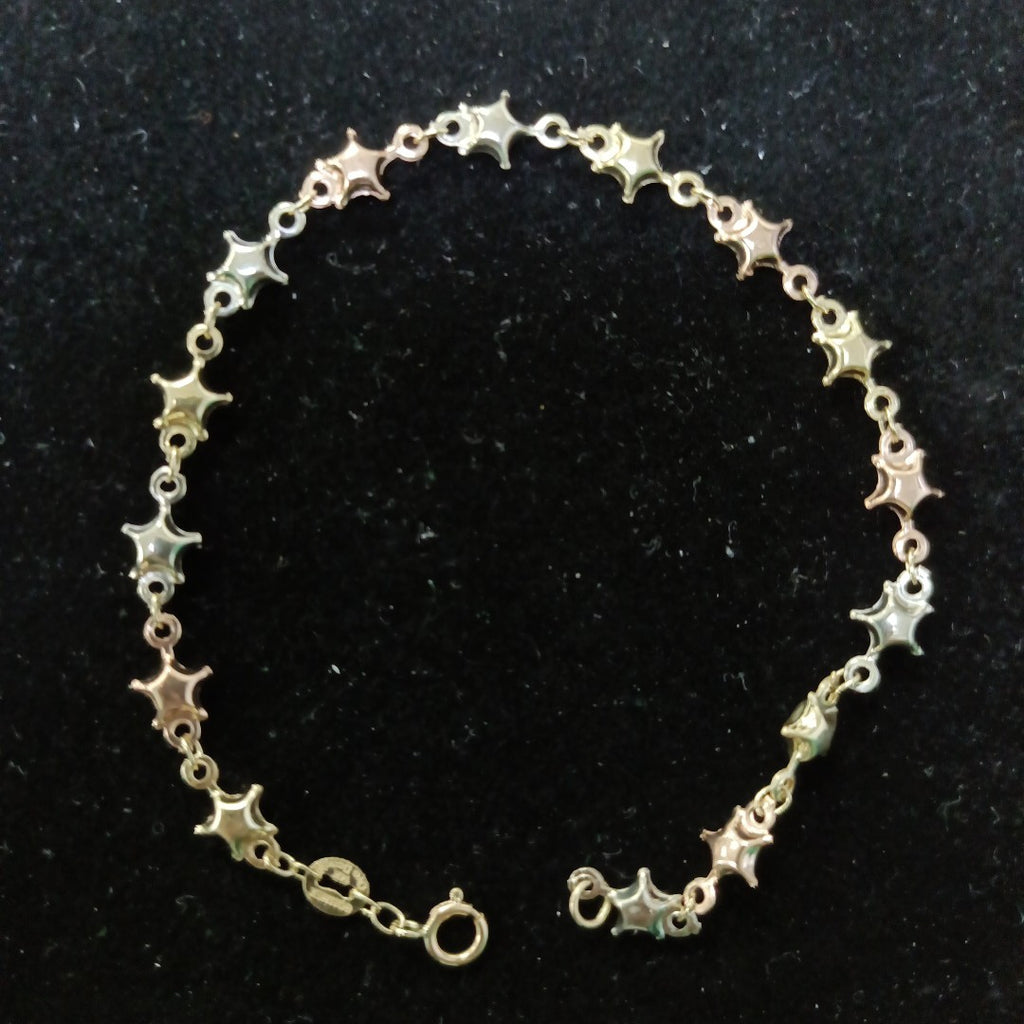 PULSERA TEJIDO ESPECIAL ESTRELLAS COMBINADAS 14K 18 CM 2.3 GR (NUEVO)