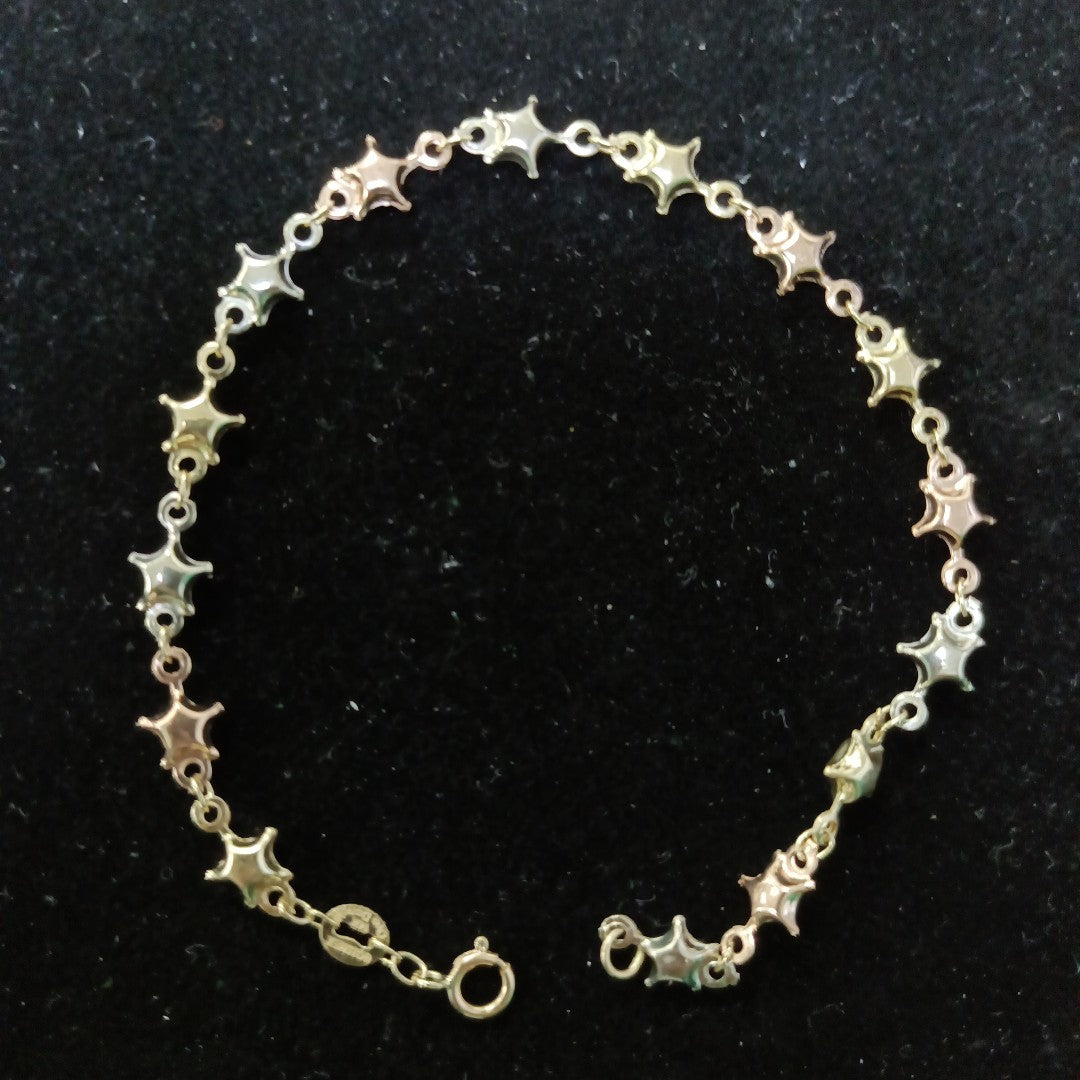 PULSERA TEJIDO ESPECIAL ESTRELLAS COMBINADAS 14K 18 CM 2.3 GR (NUEVO)