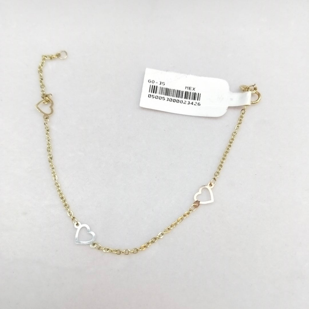 PULSERA TEJIDO ESPECIAL CON CORAZON 14K 18 CM 1.3 GR (NUEVO)