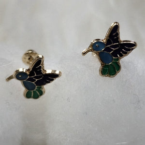 BROQUELES BROQUEL FIG COLIBRI ESMALTE AZUL 14K 0.2138 GR (NUEVO)