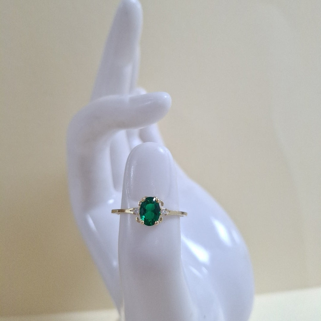 ANILLOS CON CIRCONIAS Y PIEDRA DE COLOR 14K TALLA 9 1.2 GR (NUEVO)