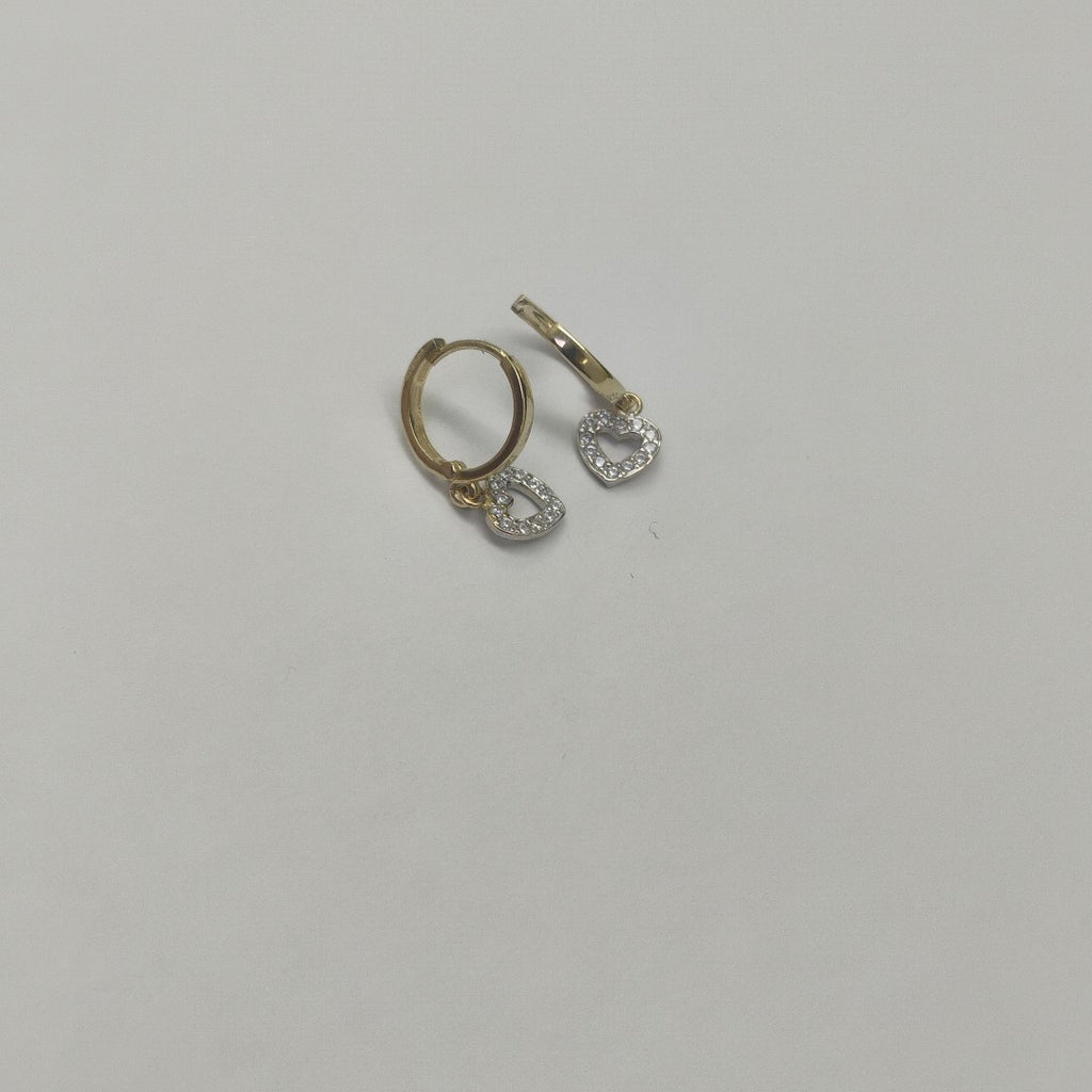 ARETES HUGGIES CON DIJE CORAZON Y CIRCONIAS 14K 2.2 GR (NUEVO)