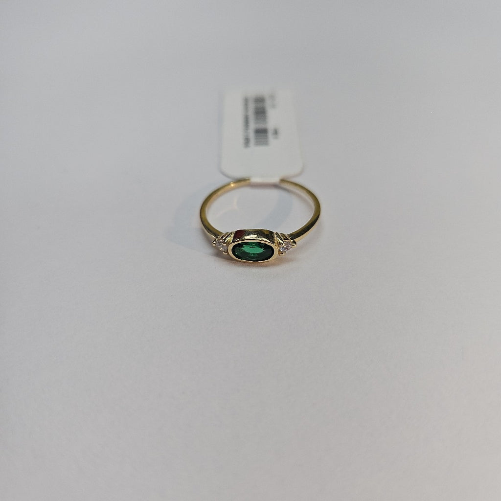 ANILLOS TEJIDO ANILLITO C CIRCONIAS Y PIEDRA VERDE 14K 7 1.1 GR (NUEVO)
