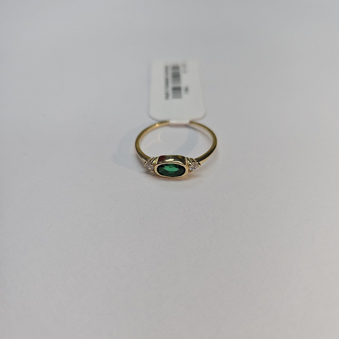 ANILLOS TEJIDO ANILLITO C CIRCONIAS Y PIEDRA VERDE 14K 7 1.1 GR (NUEVO)
