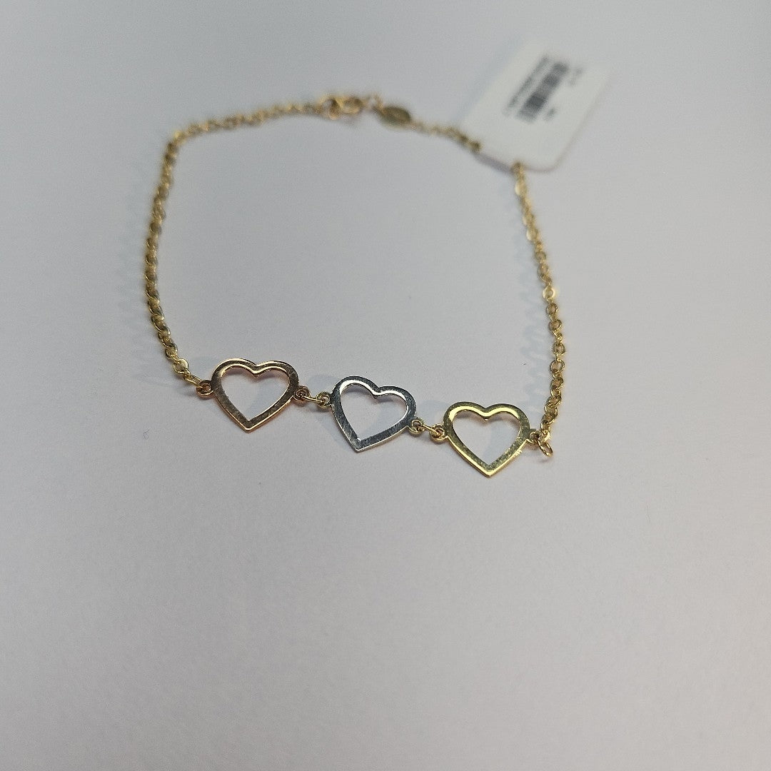 PULSERA ESPECIAL CON CORAZONES 14K 18 CM 1.4 GR (NUEVO)