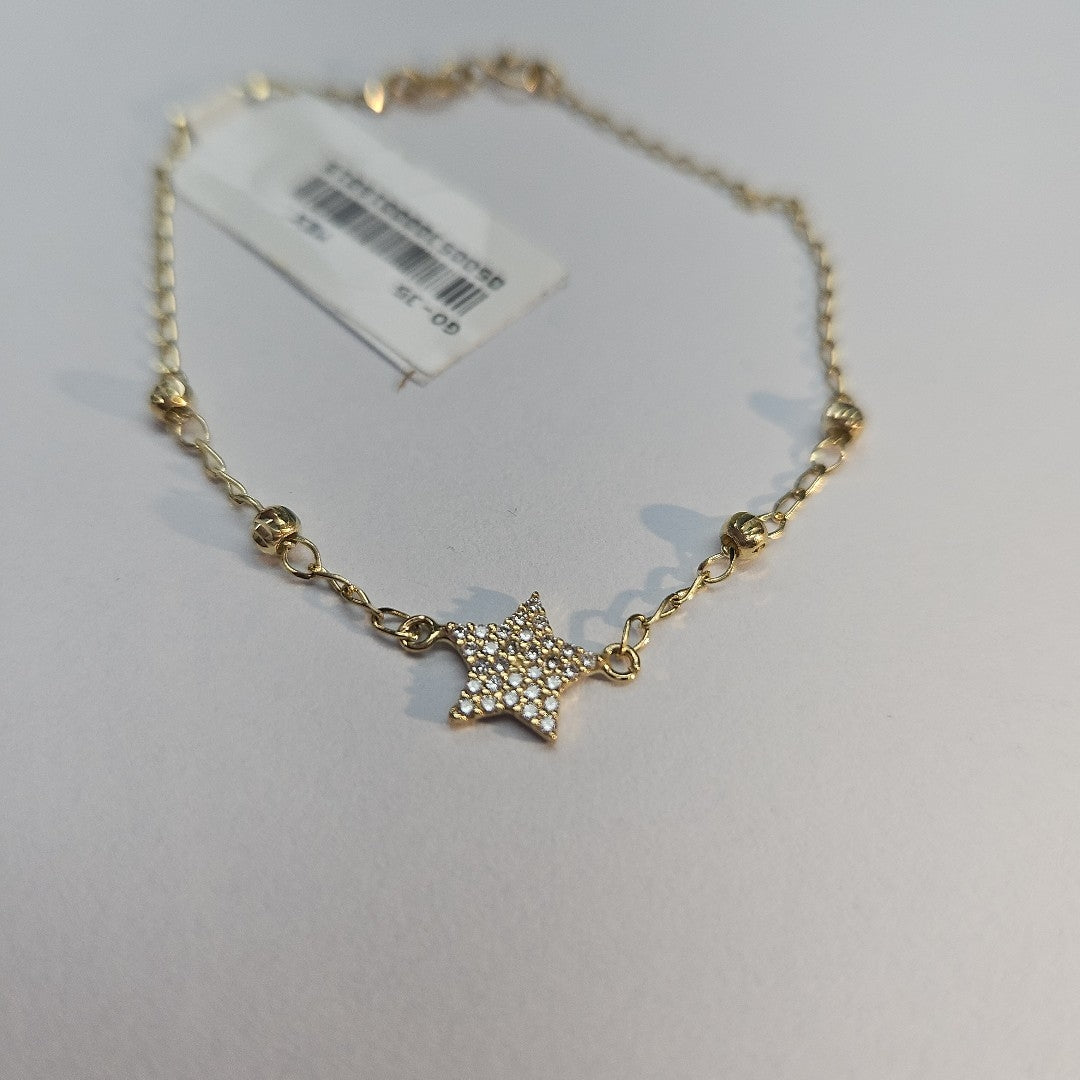 PULSERA ESPECIAL CON ESTRELLA Y CIRCONIAS 14K 18 CM 1.5 GR (NUEVO)