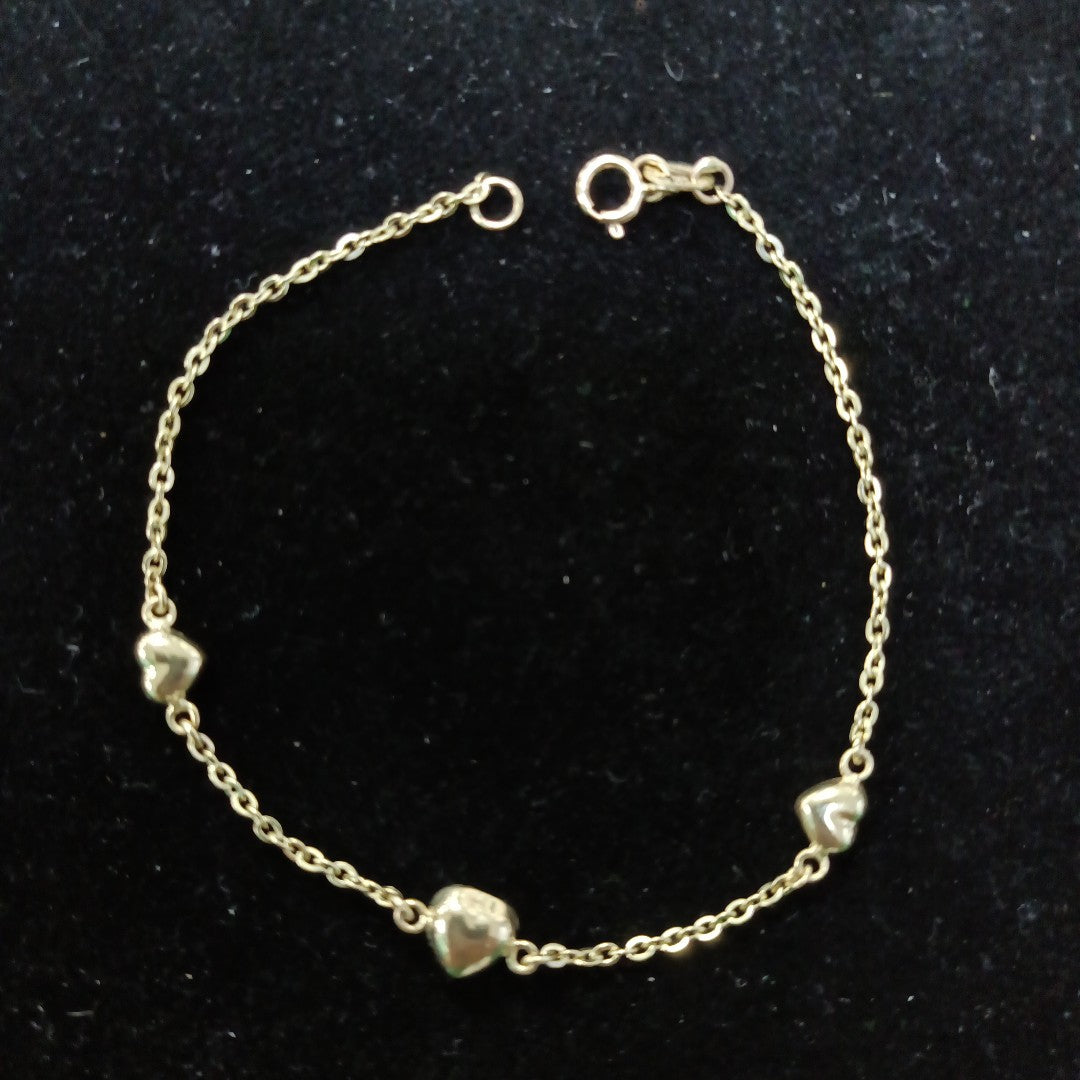 PULSERA TEJIDO ESPECIAL CON CORAZONES 14K 18 CM 1.6 GR (NUEVO)