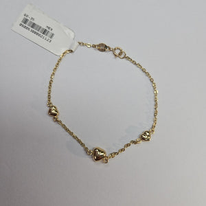 PULSERA TEJIDO ESPECIAL CON CORAZONES 14K 18 CM 1.7 GR (NUEVO)
