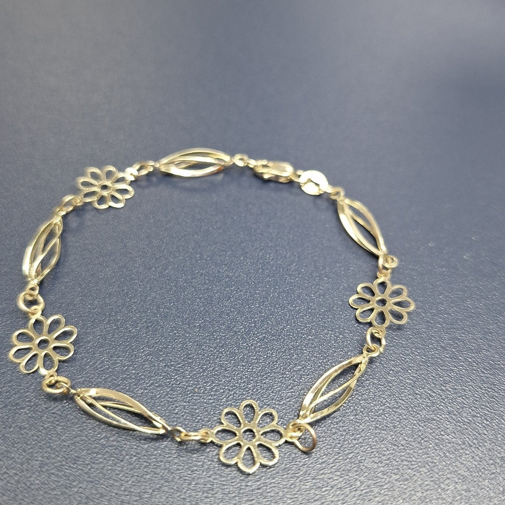 PULSERA ESPECIAL CON FLORES 14K 18 CM 2.7 GR (NUEVO)