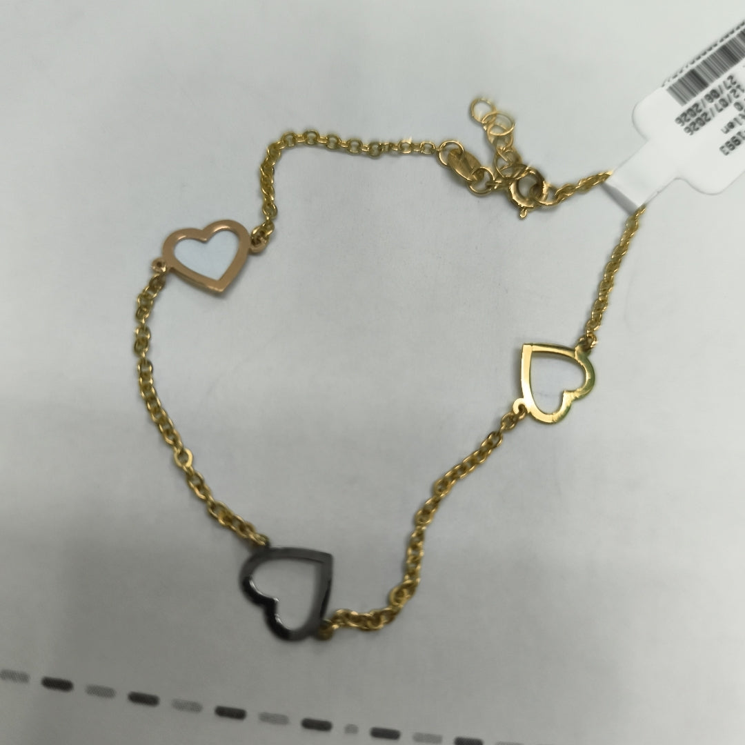PULSERA ESPECIAL CON CORAZONES CONBINADOS 14K 18 CM 1.7 GR (NUEVO)