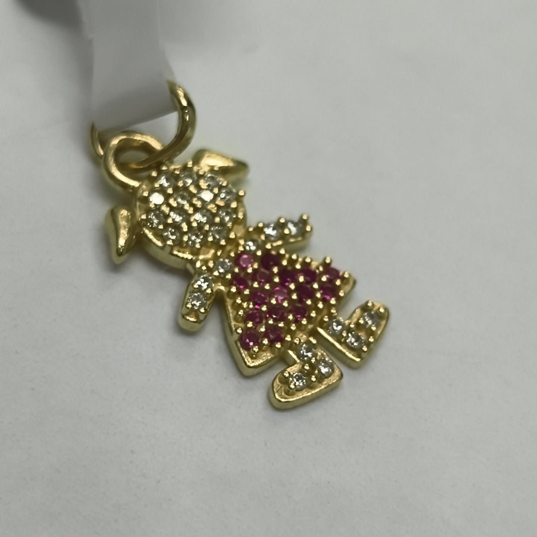 DIJE NIÑA CON CIRCONIAS Y PIEDRAS DE COLOR 10K 1 GR (NUEVO)