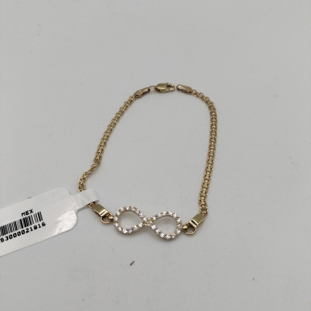 PULSERA TEJIDO ESPECIAL CON INFINITO Y CIRCONIAS 14K 18 CM 3.4 GR (NUEVO)