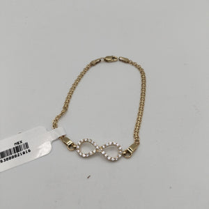 PULSERA TEJIDO ESPECIAL CON INFINITO Y CIRCONIAS 14K 18 CM 3.4 GR (NUEVO)