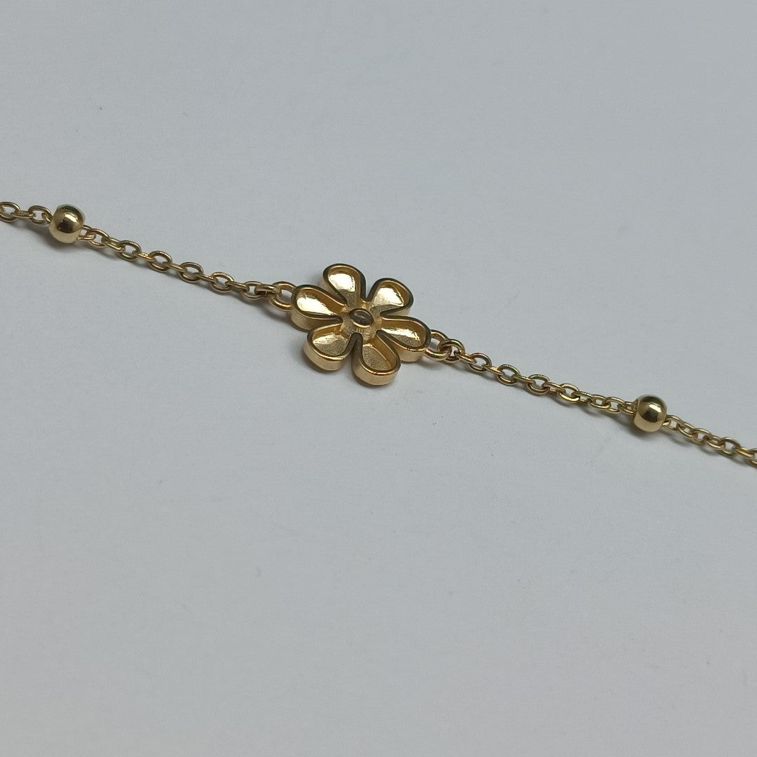 PULSERA TEJIDO ESPECIAL FLOR CON CIRCONIA 14K 18 CM 2.5 GR (NUEVO)