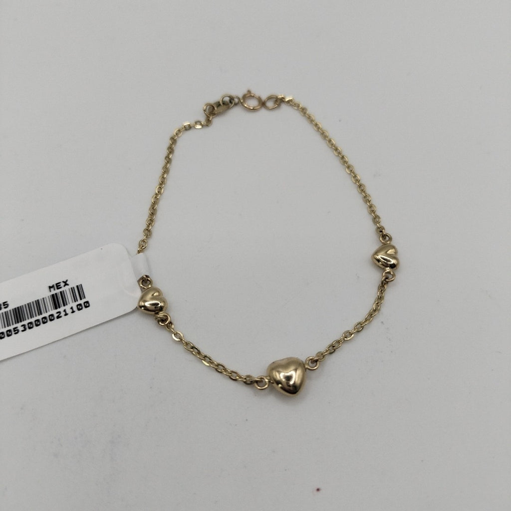 PULSERA TEJIDO ESPECIAL CON CORAZONES 14K 18 CM 1.6 GR (NUEVO)