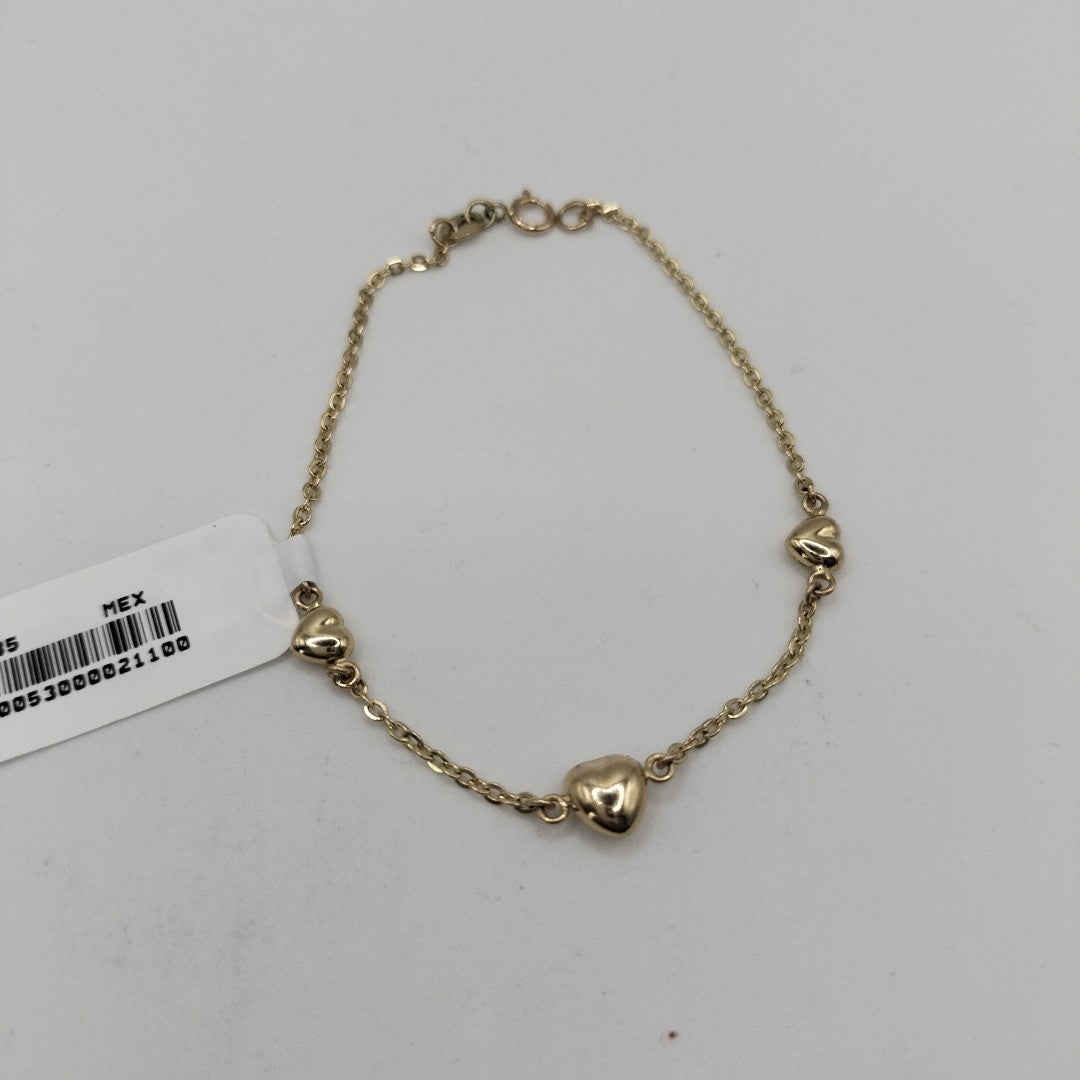 PULSERA TEJIDO ESPECIAL CON CORAZONES 14K 18 CM 1.6 GR (NUEVO)
