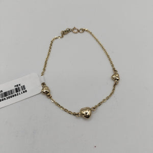 PULSERA TEJIDO ESPECIAL CON CORAZONES 14K 18 CM 1.6 GR (NUEVO)