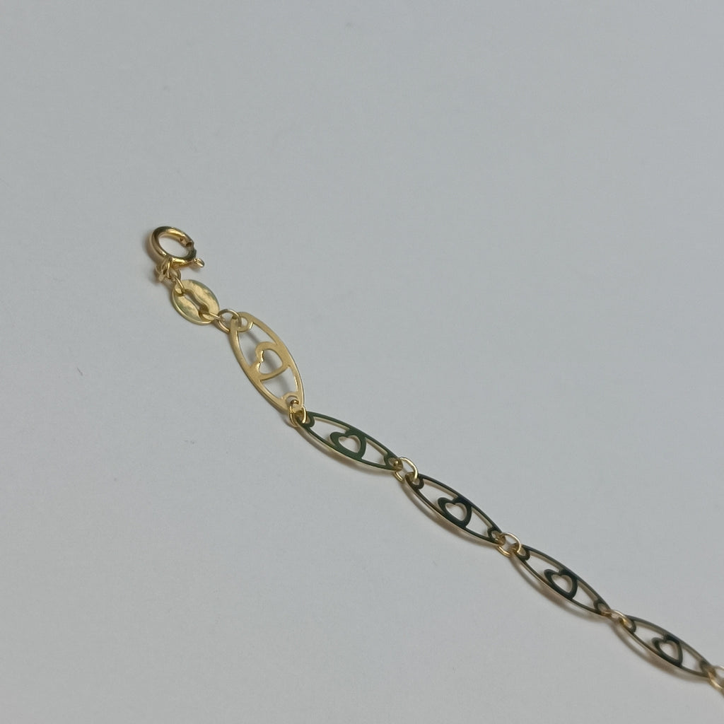 PULSERA TEJIDO ESPECIAL CON CORAZON 14K 18 CM 1.4 GR (NUEVO)