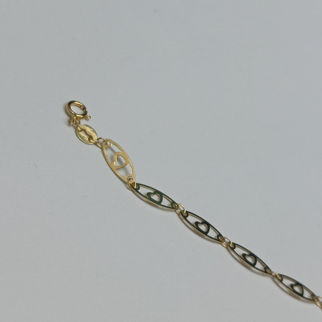 PULSERA TEJIDO ESPECIAL CON CORAZON 14K 18 CM 1.4 GR (NUEVO)