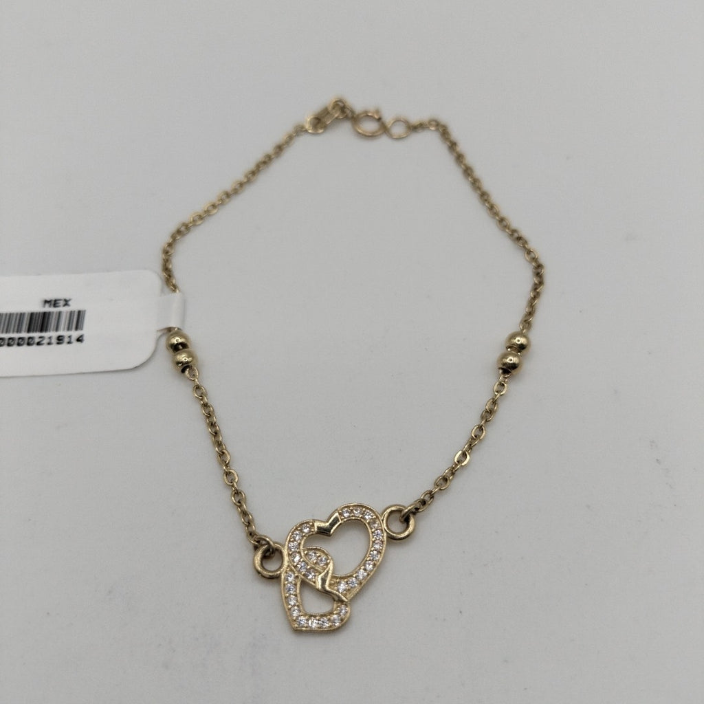 PULSERA TEJIDO ESPECIAL CORAZONES CON CIRCONIAS 14K 18 CM 2.4 GR (NUEVO)