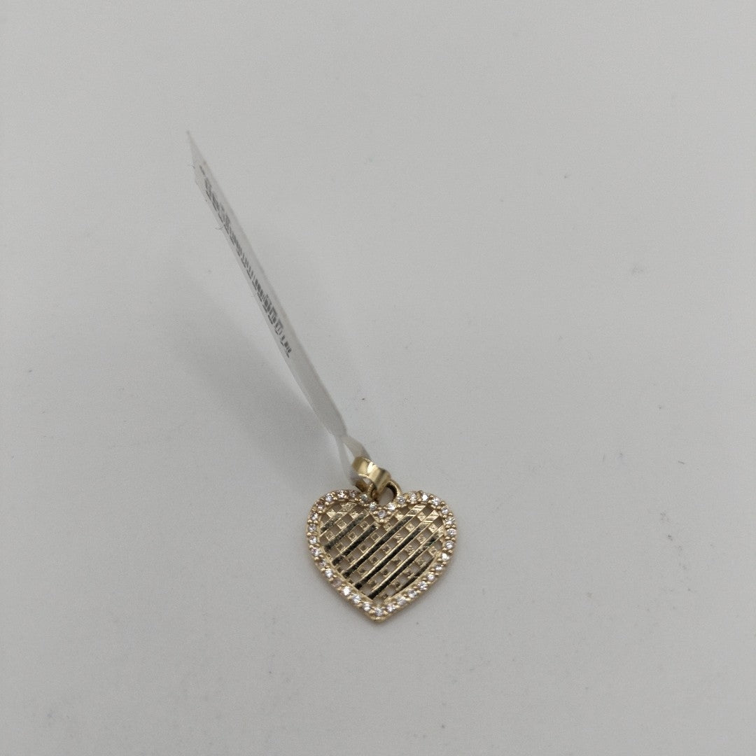 DIJE TEJIDO CORAZON CON CERCO DE CIRCONIAS 14K 1.2 GR (NUEVO)