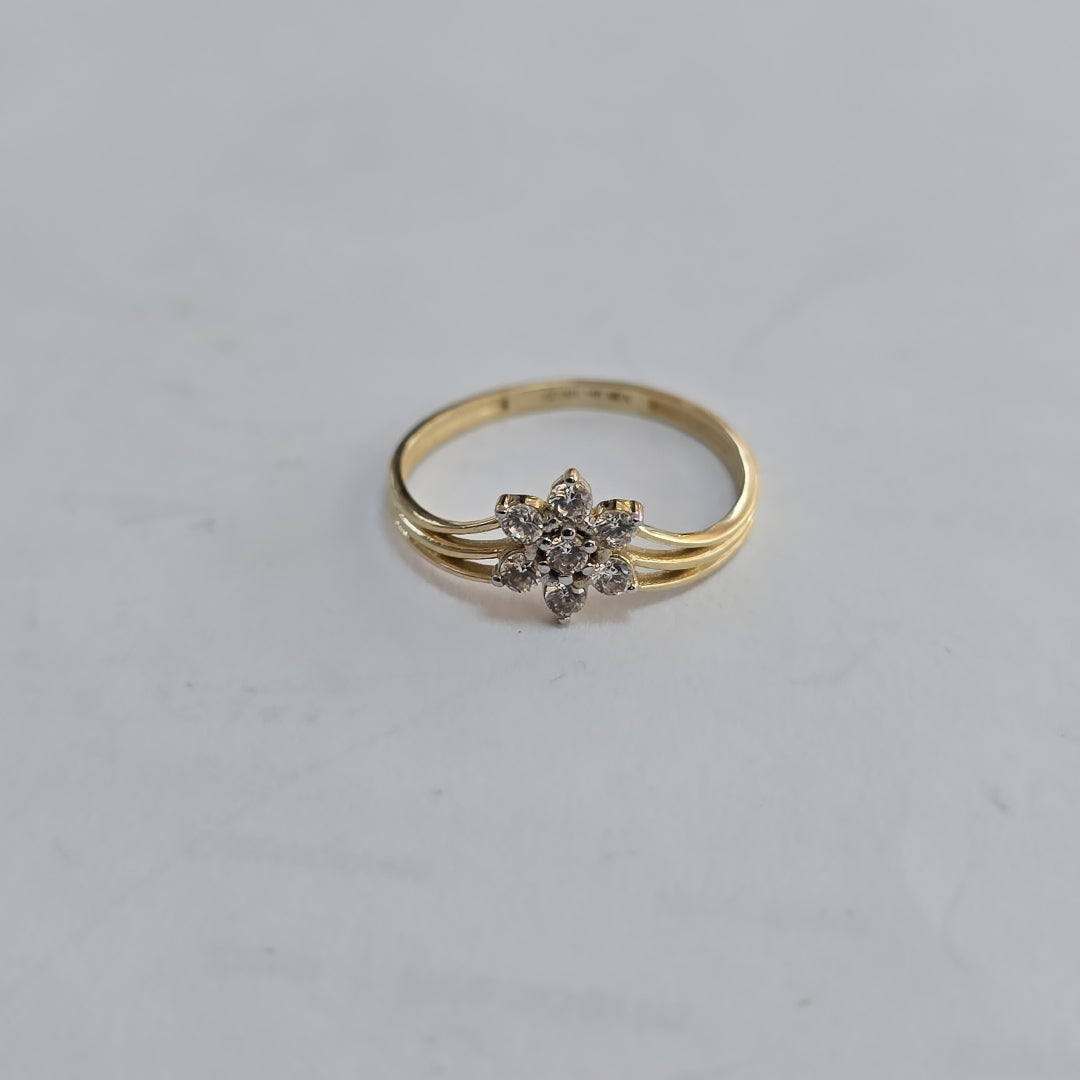 ANILLO ANILLITO FLOR C CIRCONIAS 14K 8 TALLA 1.4 GR (NUEVO)