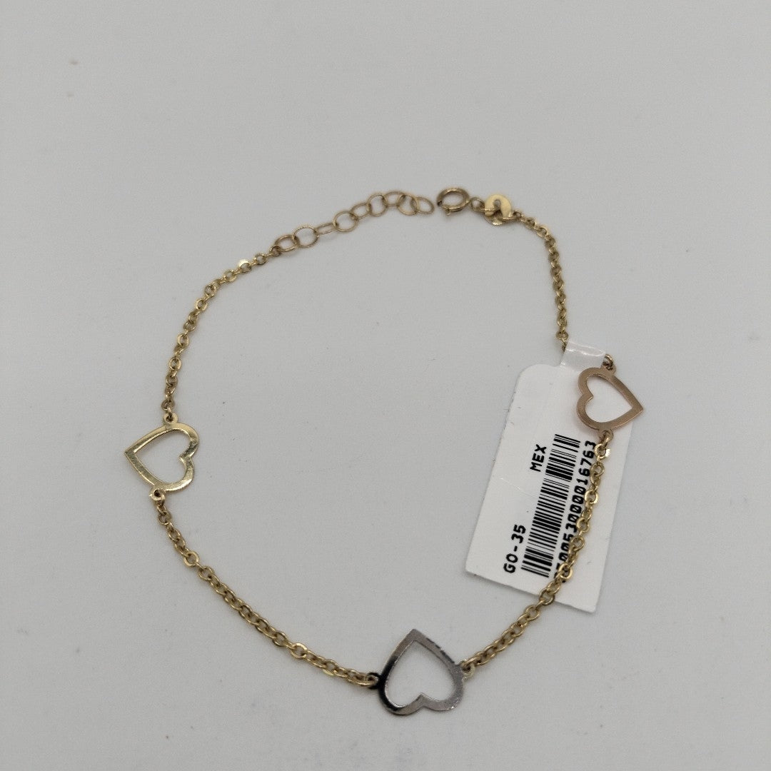 PULSERA ESPECIAL CON CORAZONES CONBINADOS 14K 18 CM 1.7 GR (NUEVO)