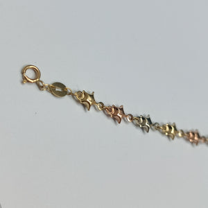 PULSERA TEJIDO ESPECIAL ESTRELLAS COMBINADAS 14K 18 CM 2.4 GR (NUEVO)