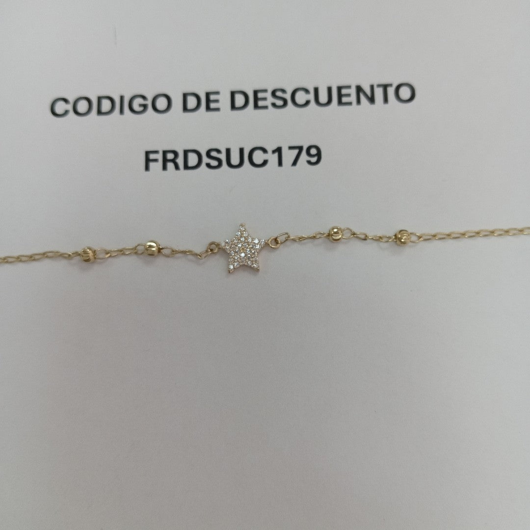 PULSERA ESPECIAL CON ESTRELLA Y CIRCONIAS 14K 18 CM 1.5 GR (NUEVO)