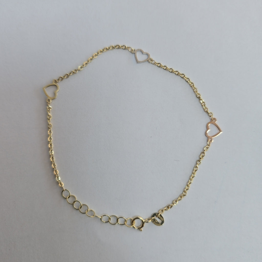 PULSERA ESPECIAL CON CORAZONES 10K 18 CM 1.2 GR (NUEVO)