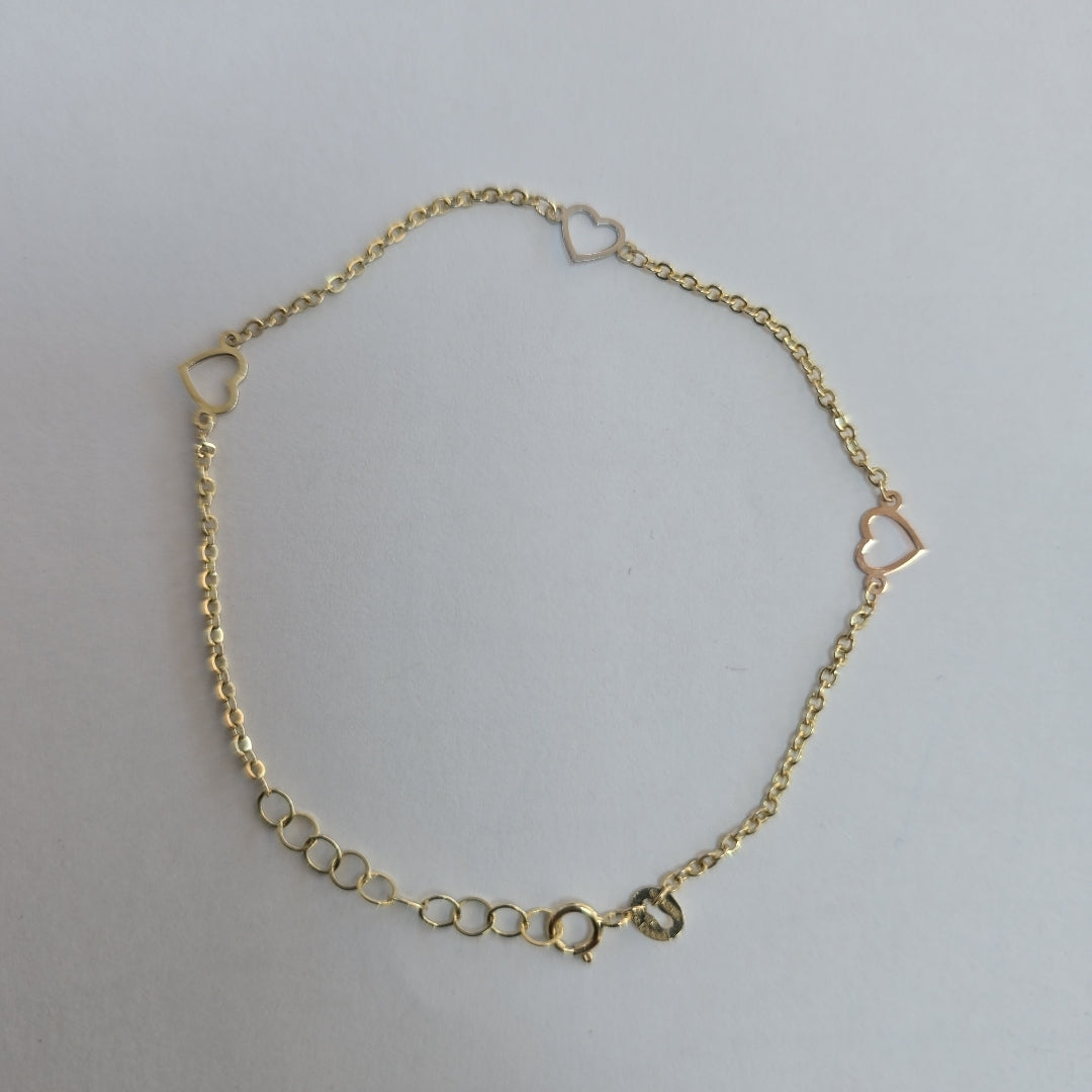 PULSERA ESPECIAL CON CORAZONES 10K 18 CM 1.2 GR (NUEVO)