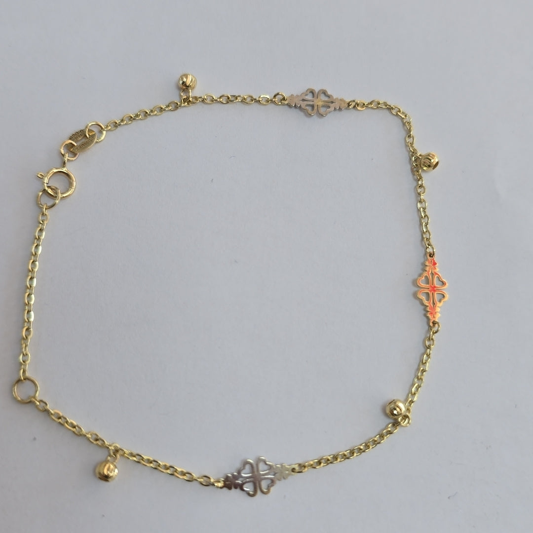 PULSERA ESPECIAL CON TREBOL 14K 18 CM 1.8 GR (NUEVO)