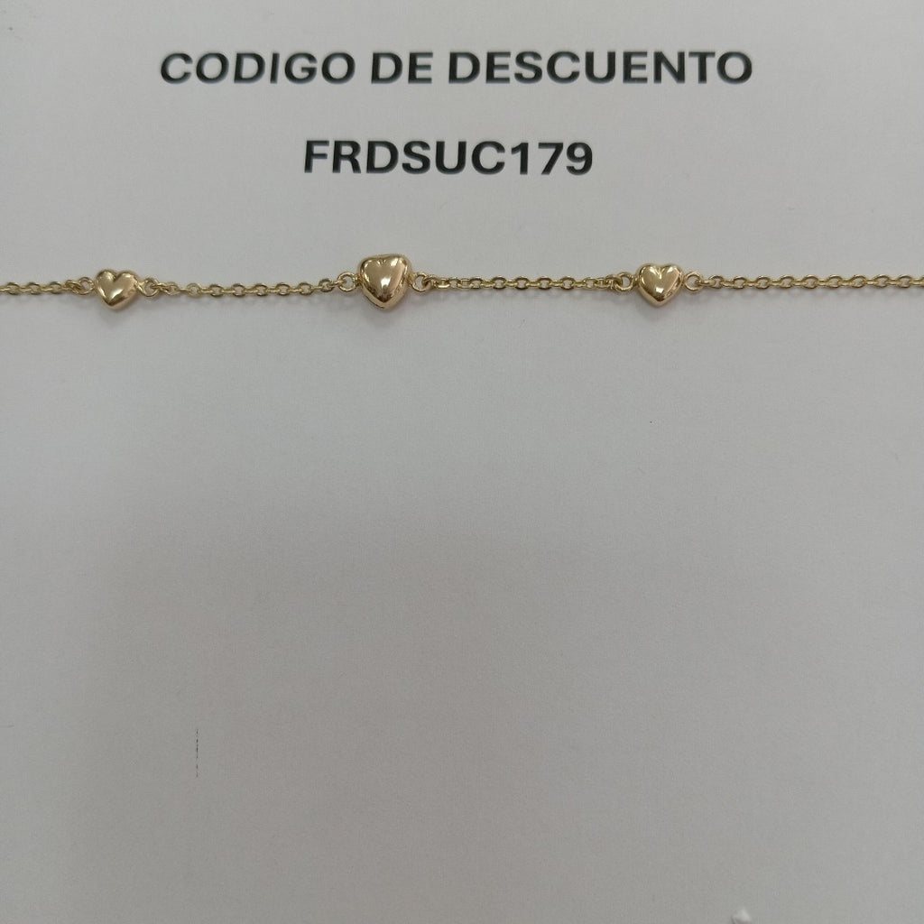 PULSERA TEJIDO ESPECIAL CON CORAZONES 14K 18 CM 1.7 GR (NUEVO)