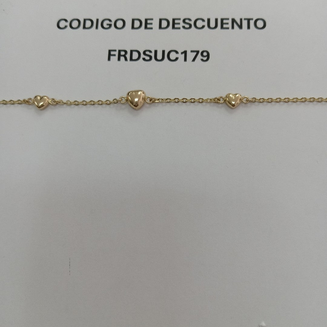 PULSERA TEJIDO ESPECIAL CON CORAZONES 14K 18 CM 1.7 GR (NUEVO)