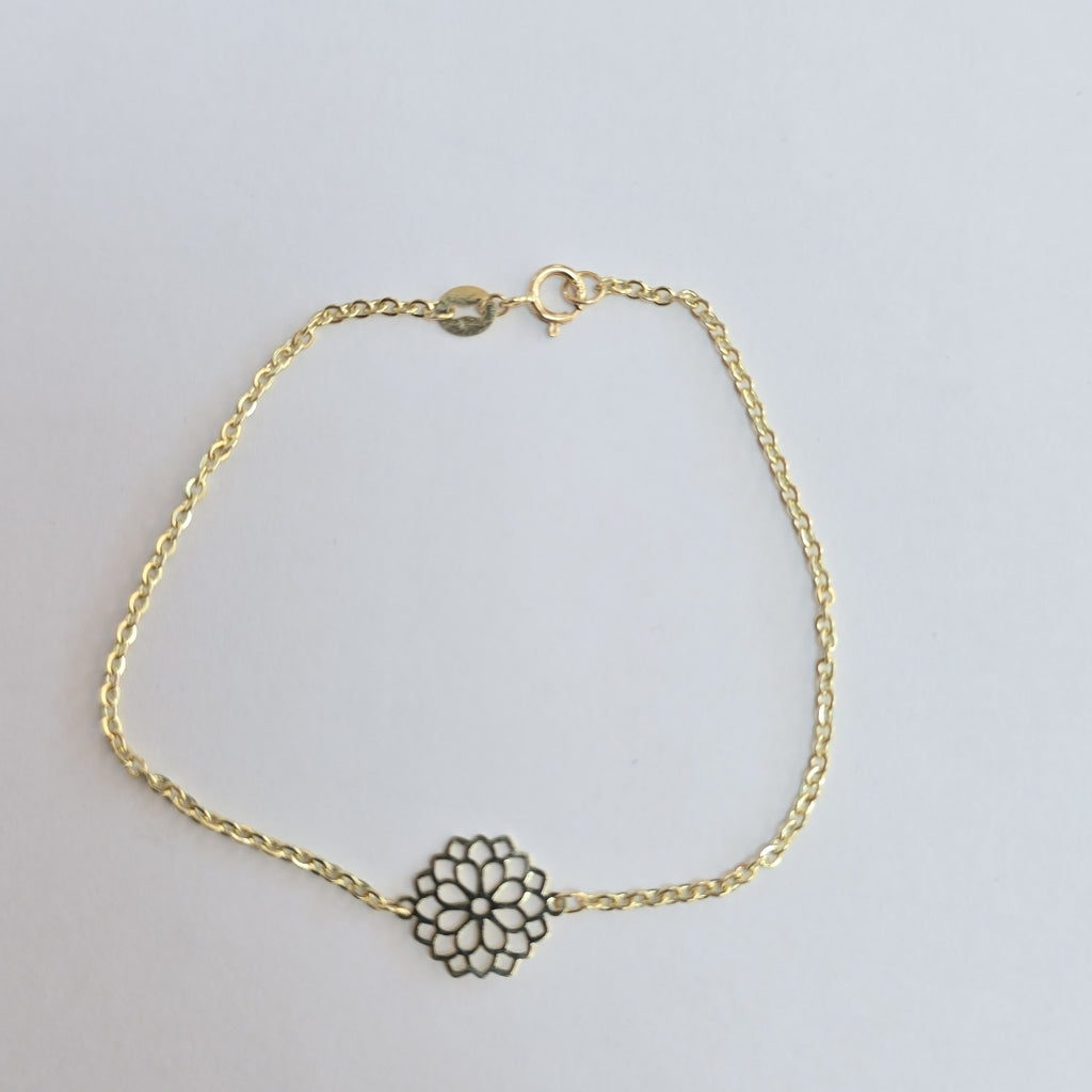 PULSERA TEJIDO ESPECIAL CON MANDALA 14K 18 CM 1.3 GR (NUEVO)