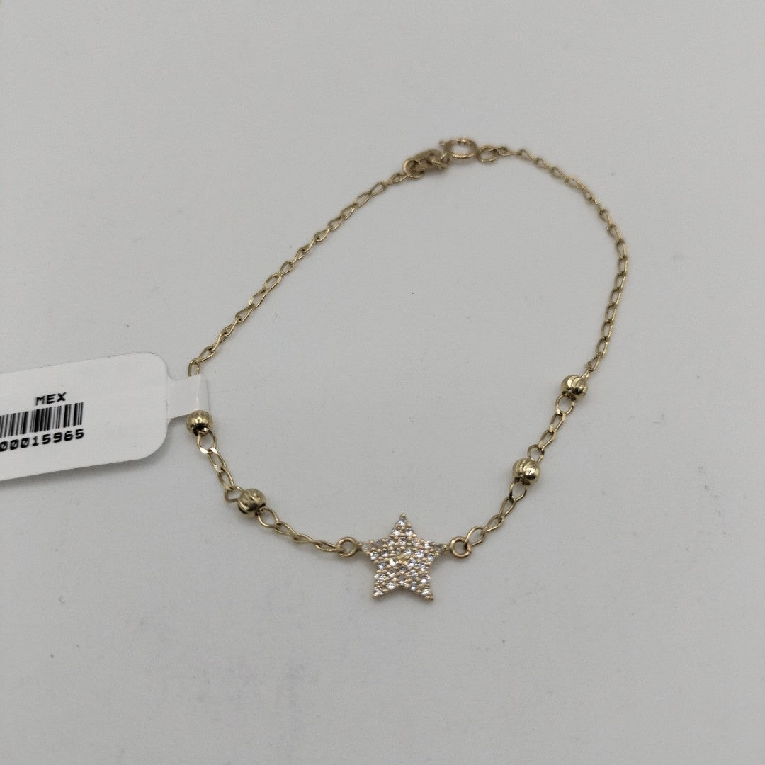 PULSERA ESPECIAL CON ESTRELLA Y CIRCONIAS 14K 18 CM 1.4 GR (NUEVO)