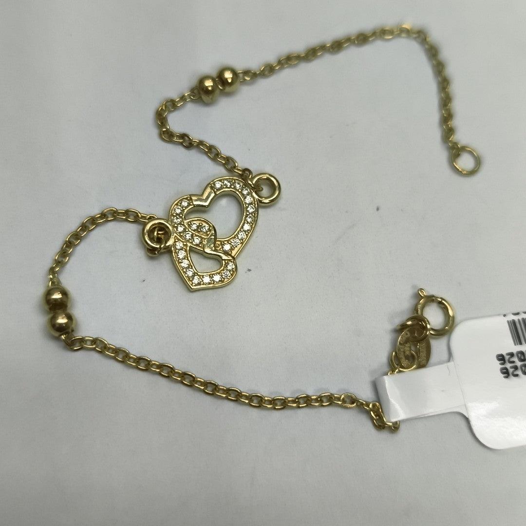 PULSERA TEJIDO ESPECIAL CORAZONES CON CIRCONIAS 14K 18 CM 2.3 GR (NUEVO)
