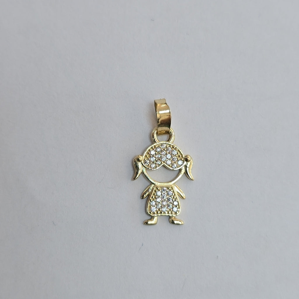DIJE TEJIDO NIÑA CON CIRCONIAS 14K 0.9 GR (NUEVO)
