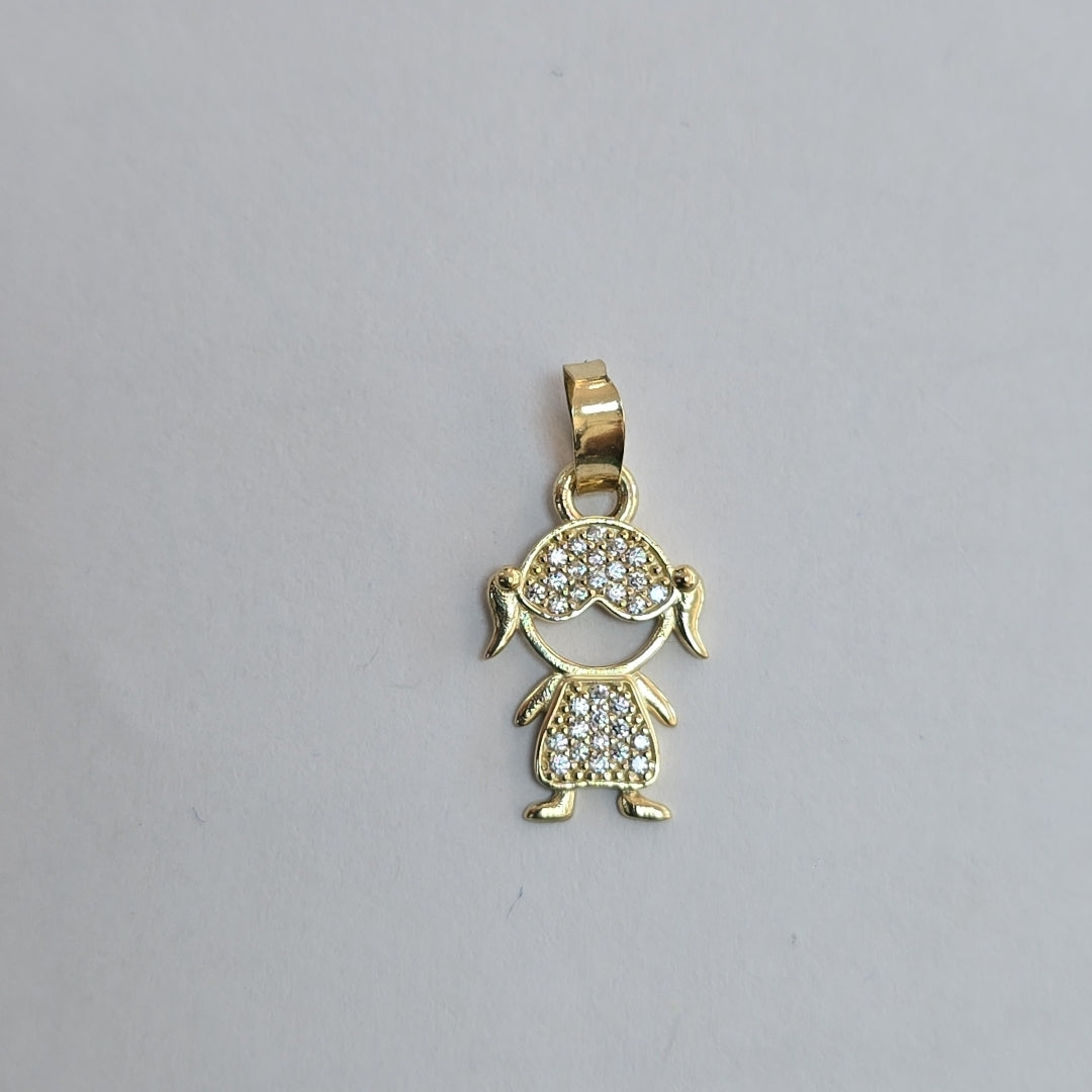 DIJE TEJIDO NIÑA CON CIRCONIAS 14K 0.9 GR (NUEVO)
