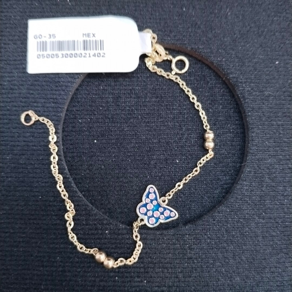 PULSERA TEJIDO ESPECIAL MARIPOSA CON ESMALTE 14K 18 CM 1.8 GR (NUEVO)