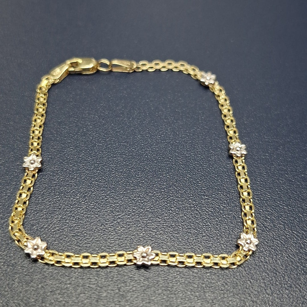PULSERA ESPECIAL C FLORES 14K 18 CM 3 GR (NUEVO)