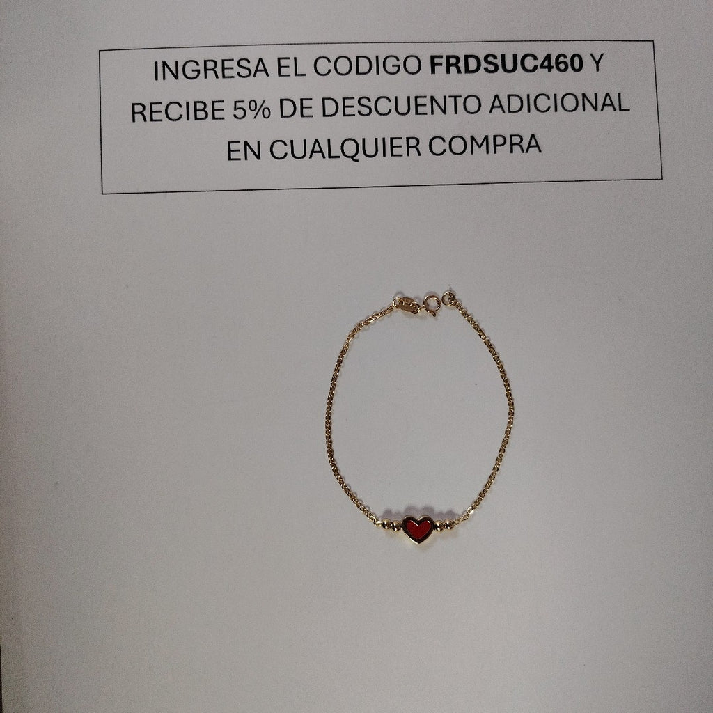PULSERA TEJIDO ESPECIAL C CORAZON ROJO 14K 18 CM 1.9 GR (NUEVO)