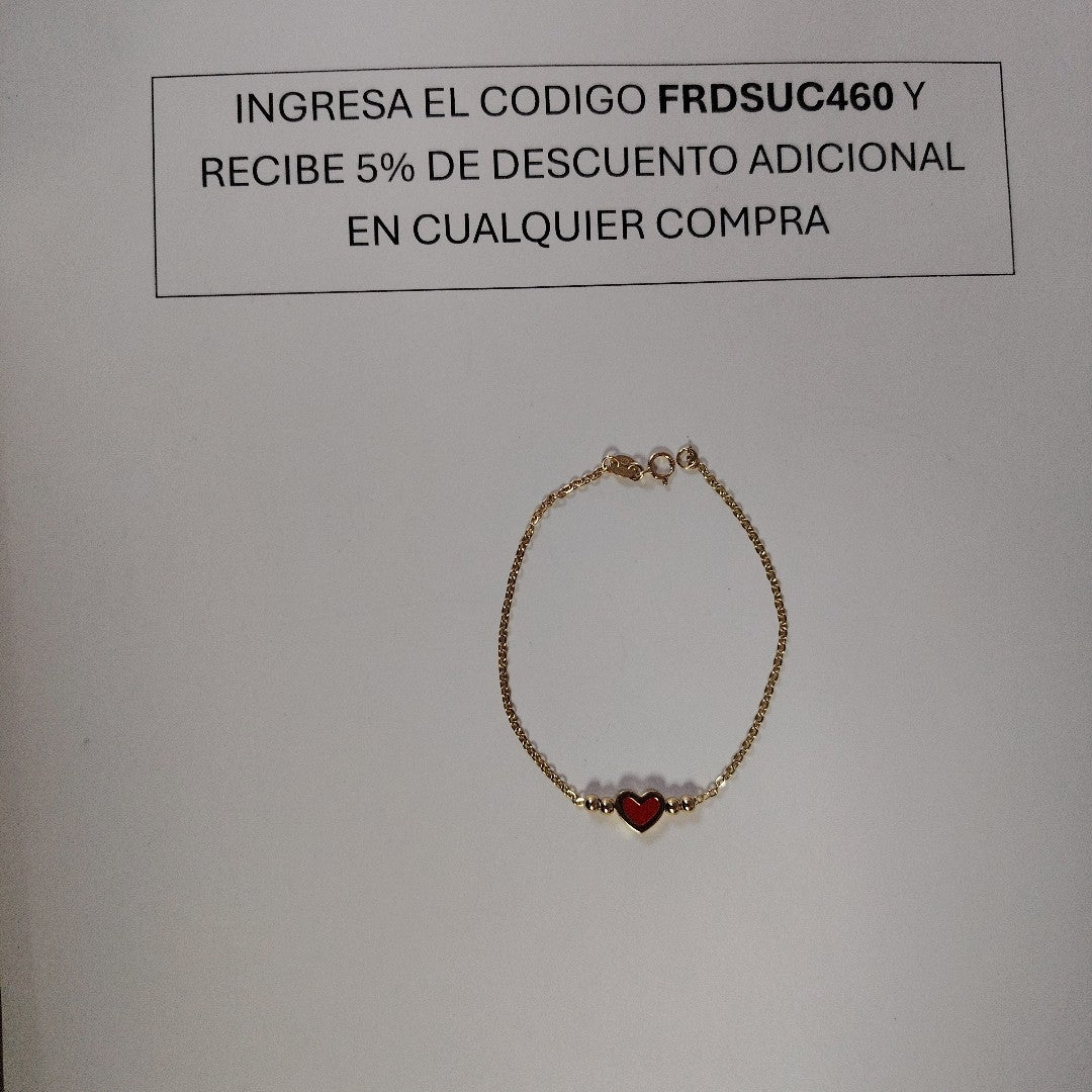 PULSERA TEJIDO ESPECIAL C CORAZON ROJO 14K 18 CM 1.9 GR (NUEVO)