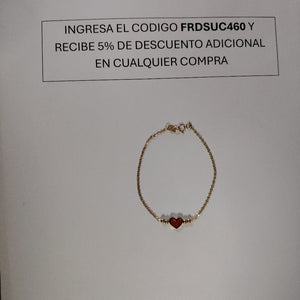 PULSERA TEJIDO ESPECIAL C CORAZON ROJO 14K 18 CM 1.9 GR (NUEVO)