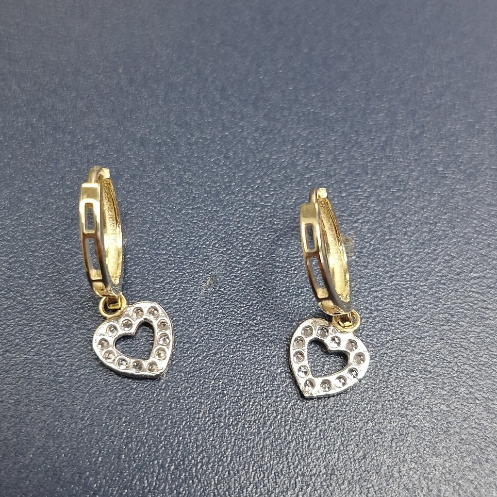 ARETES HUGGIES CON DIJE CORAZON Y CIRCONIAS 14K 2.2 GR (NUEVO)
