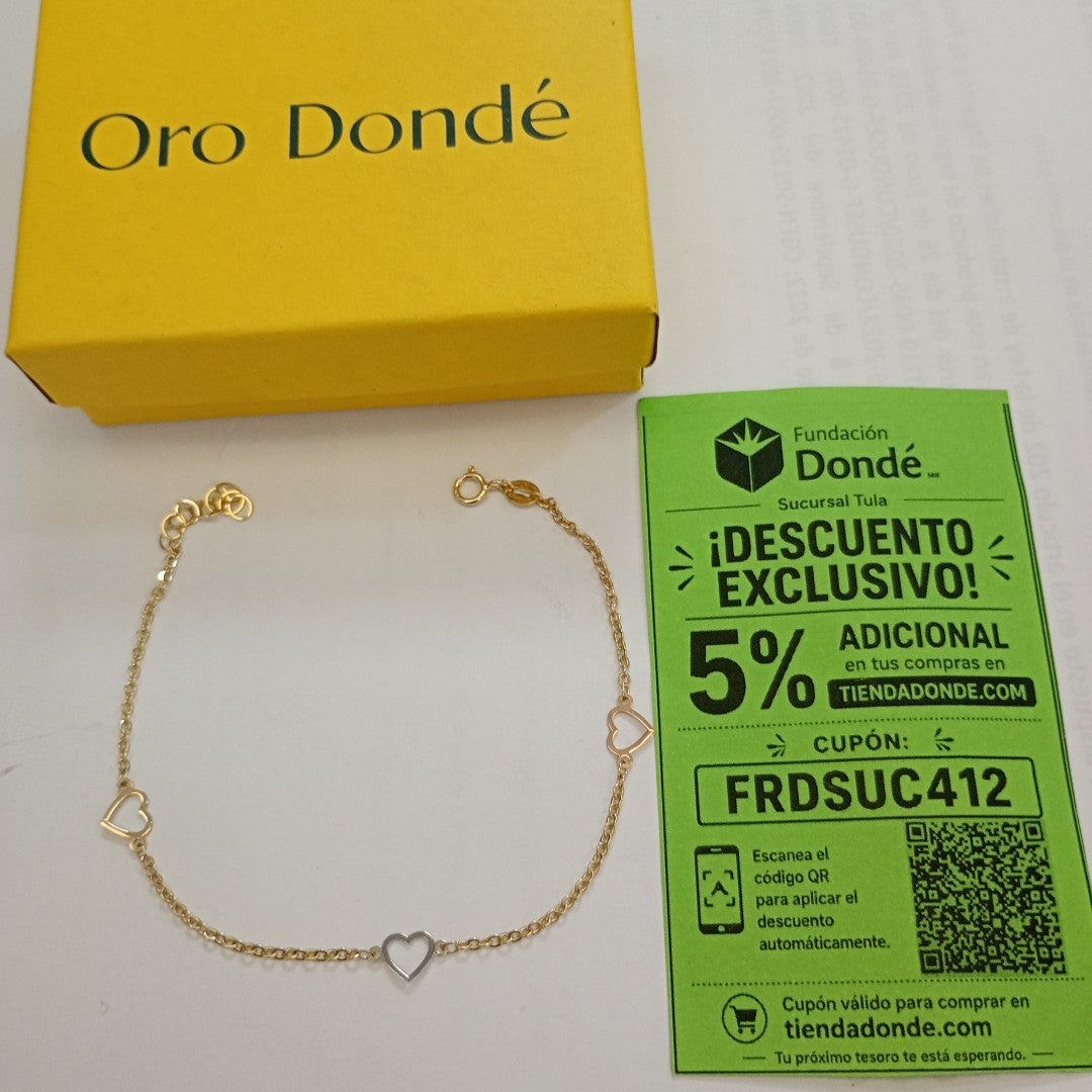 PULSERA ESPECIAL CON CORAZONES 10K 18 CM 1.2 GR (NUEVO)