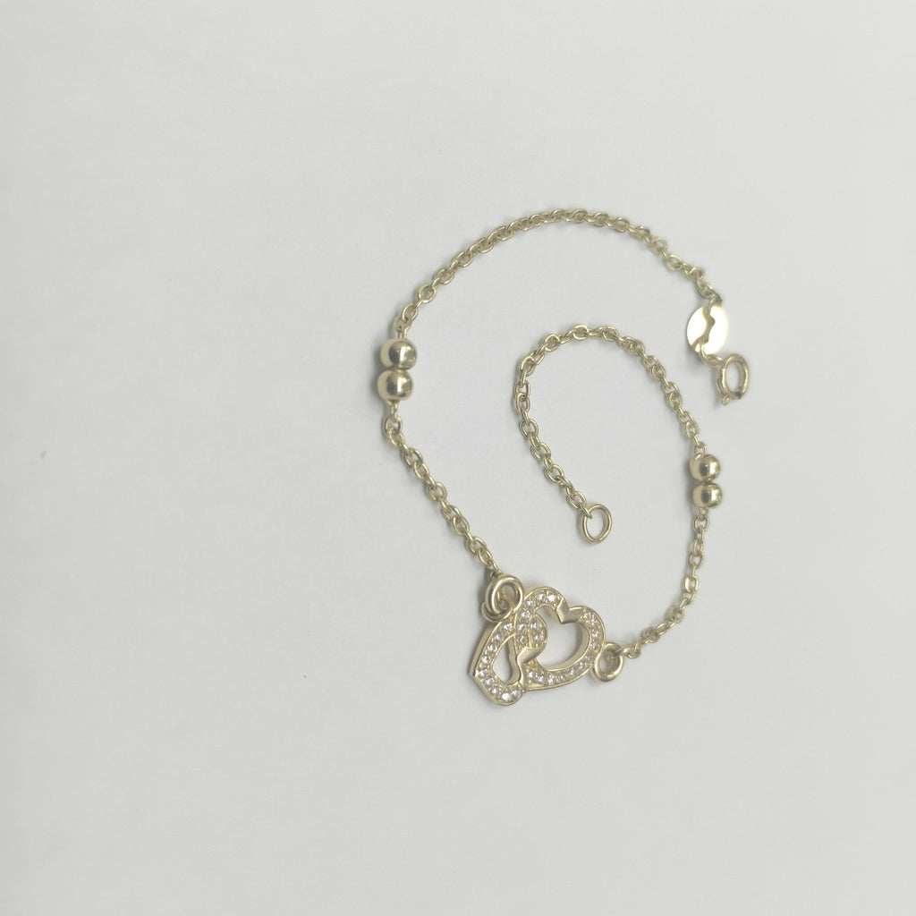 PULSERA TEJIDO ESPECIAL CORAZONES CON CIRCONIAS 14K 18 CM 2.4 GR (NUEVO)