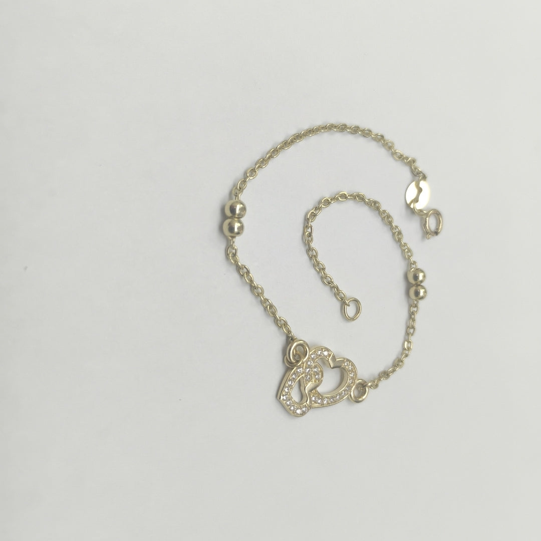 PULSERA TEJIDO ESPECIAL CORAZONES CON CIRCONIAS 14K 18 CM 2.4 GR (NUEVO)